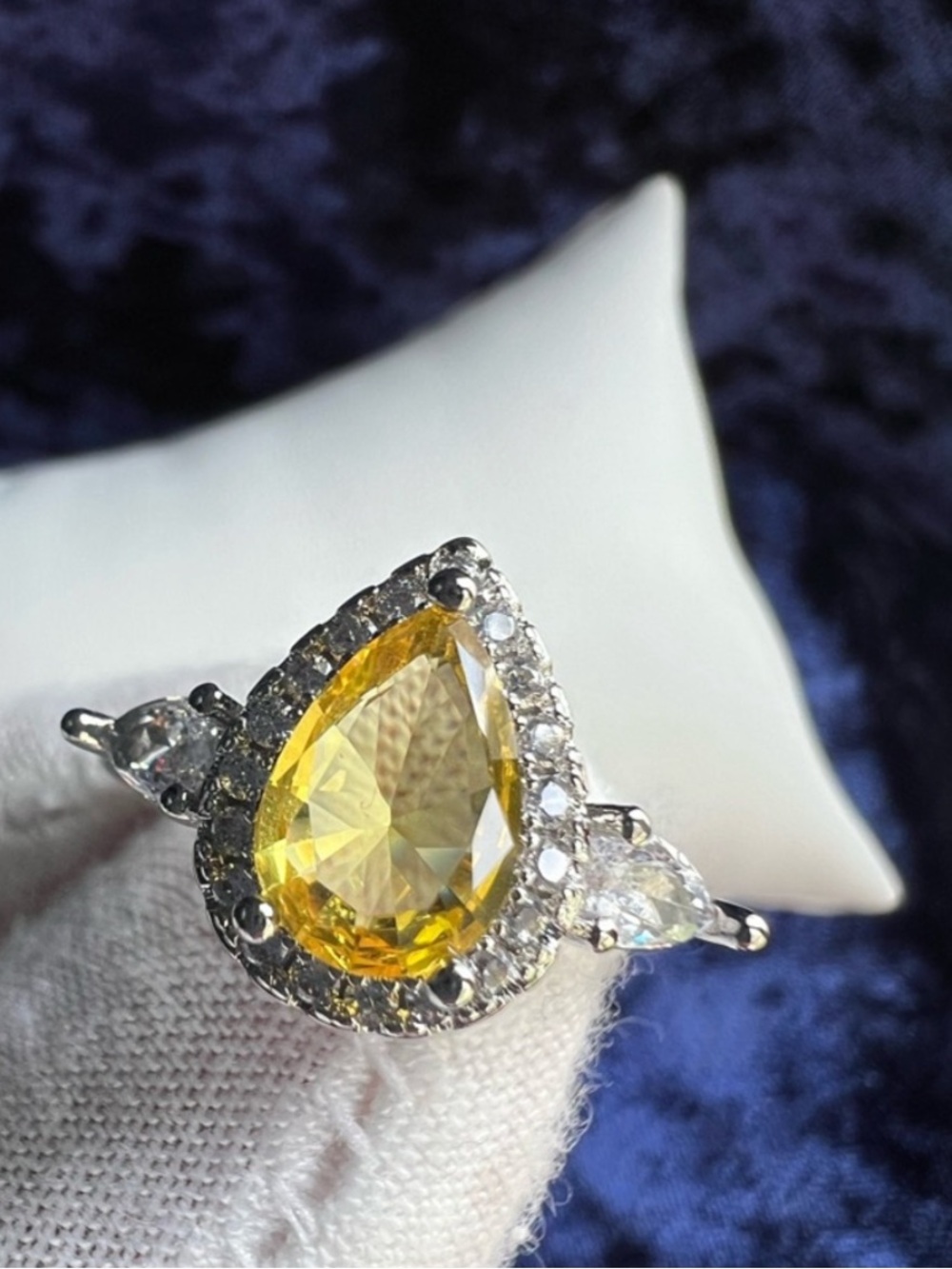 Swarovski Elements 925 Sterling Silver Citrine Yellow Teardrop Ring NEW